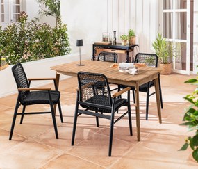 Jedálenská stolička s tíkovými opierkami rúk a textilným výpletom