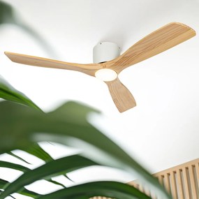 Stropný ventilátor biely s drevom 131,5 cm vrátane LED stmievateľný s diaľkovým ovládaním - Jerri