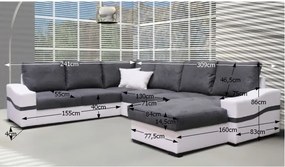 Rohová sedačka U s rozkladom Oregon L - biela / sivá