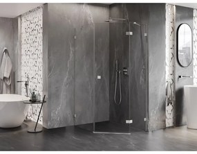 Mexen Lunar, pravý výklopný päťuholníkový sprchový kút 90 x 100 cm, 8mm číre sklo, oceľový profil, 831-090P-100L-97-00-P