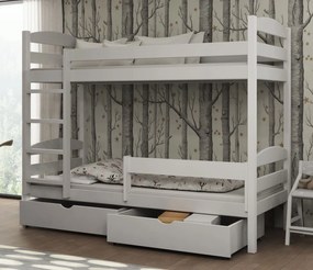 Detská poschodová posteľ z masívu borovice KAJETÁN so šuplíkmi - 200x90 cm - BIELA