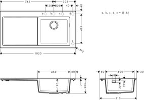 Hansgrohe S51, vstavaný drez 450 s odkvapkávacou plochou, čierny grafit, HAN-43314170