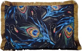 Zamatový vankúš s pávími perami a zlatými strapcami - 40 * 60 * 10cm