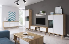 Vysoká vitrína Primo, dub riviera/biela