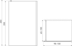 Novoterm Sprchová zastena Walk-in NV-Line 100 G, čierna/grafit - bez vaničky