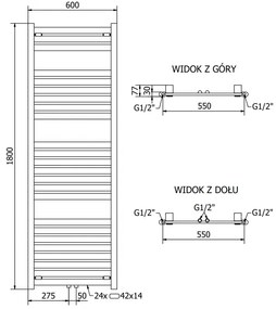 Mexen Uran, elektrické vykurovacie teleso 1800x600 mm + vykurovacia tyč 900 W, chrómová, W105-1800-600-2900-01