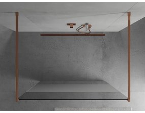 Mexen Kioto, priechodná sprchová zástena 120 x 200 cm, 8mm číre sklo - námraza, 2x zlatá stabilizačná rozpera, profil ružové zlato, 800-120-002-60-35