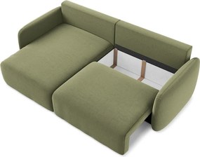 Zelená zamatová rozkladacia/s úložným priestorom rohová pohovka (ľavý roh/s leňoškou) Kalena – Makamii