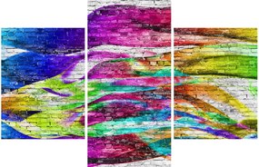 Obraz - Tehlový múr s farebnými plameňmi (90x60 cm)
