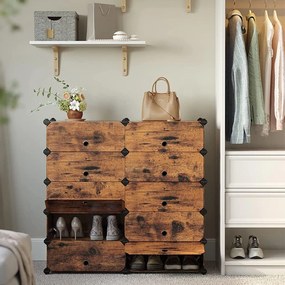 Modulárny policový systém, botník, 10 priehradiek, rustikálny hnedý