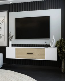 TV stolík/skrinka Kondor (biela + dub zafírový). Akcia -16%. Vlastná spoľahlivá doprava až k Vám domov. 1127728