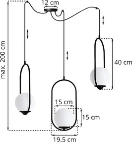 Závesné svietidlo Florence Spider, 3x biele sklenené tienidlo, b, U