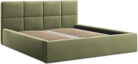 Zelená zamatová čalúnená dvojlôžková posteľ s úložným priestorom s roštom 140x200 cm Hiko – Makamii