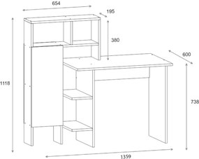 Sconto Písací stôl s regálom BUGRA dub/antracitová