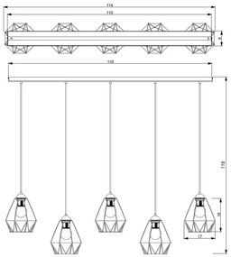 Luster na lanku BERGEN 5xE27/60W/230V čierna/lesklý chróm
