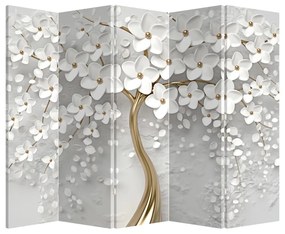 Paraván - Biely strom s kvetinami (210x170 cm)