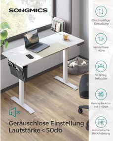 Výškovo nastaviteľný elektrický stôl, pracovný stôl, biela a béžová farba, 60x140 cm