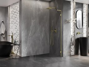 Mexen, Mexen Lunar L sprchová stena pravá 100 x 200 cm, priehľadná 8 mm, zlatý kartáč - 830L-100-000-55-00-P