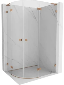 Mexen Lunar, L pravý polkruhový sprchový kút 90 x 70 cm, 8mm číre sklo, profil medená matná, 833L-090P-070L-65-00