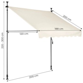 Balkónová slnečná markíza 200x120 cm, výškové nastavenie, vodotesná ručná kľuka, béžová, MultiGarden