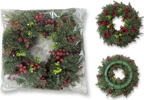 Adventný veniec na dvere RED BERRIES Ø 35 cm, zelený/červený