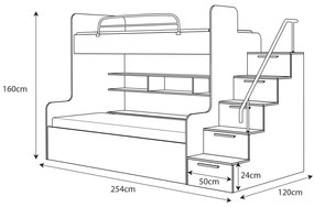 Detská poschodová posteľ DARMA + police + šuplíky  biela