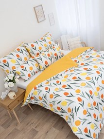Predĺžené bavlnené obliečky Renforcé - Kvety tulipánov oranžové