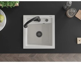 Mexen Vito, 1-komorový granitový drez 490x520x210 mm a drezová batéria Elia, biela, 6503-20-670101-70