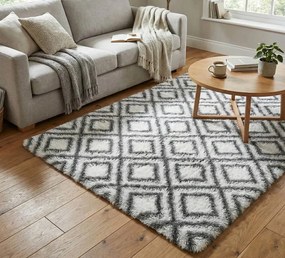 TZ Biely vzorovaný koberec shaggy Decor Cube Rozmer: 100x150 cm