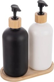 Orion Sada 2 dávkovačov s bambusovou táckou na mydlo/ jar, čierno-biela