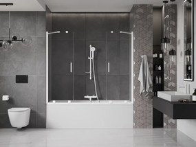 Mexen Velar Duo, vaňová zástena 2-krídlová s posuvnými dverami 190 x 150 cm, 8mm číre sklo, biely profil, 896-190-000-02-20