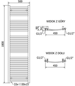 Mexen Helios, vykurovacie teleso 1800x500 mm, 671 W, chrómová, W103-1800-500-00-01