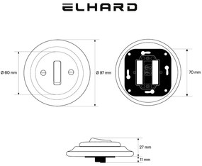 Elhard Okrúhly keramický vypínač s kolískou č.1, biely - kompletný KV5001W