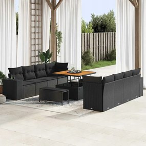 vidaXL 11-dielna záhradná pohovka s vankúšmi Čierny polyratan Akácia