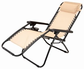 Záhradné ležadlo s držiakom na nápoje, béžové