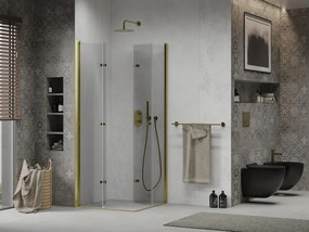 Mexen Lima Duo sprchovací kút so skladacími dverami 90 (dvere) x 90 (dvere) cm, 6mm číre sklo, zlatý profil, 856-090-090-50-00-02