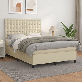 Boxspring posteľ s matracom krémová 140x190 cm umelá koža 3142841