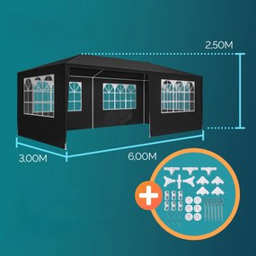 InternetovaZahrada Párty stan Rimini 3x6 m - bočné steny + oblúkové okná - antracit