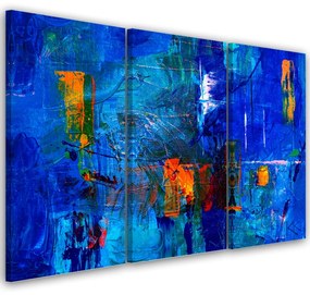Obraz na plátně třídílný, Modrá abstrakce ruka -napadeno - 150x100 cm