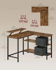 Rohový psací stůl Vasagle Delong černý/hnědý