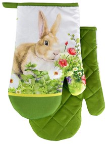 Sada 2 kuchynských chňapiek s magnetom EASTER BUNNY, bielo-zelená