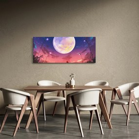 Obraz - Žena a pes pri splne (120x50 cm)