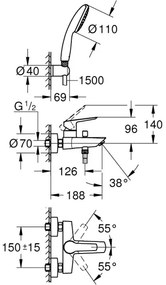GROHE 25283002 - Kopalniška armatura za kad z dodatki, DN 15, v sijajnem kromu