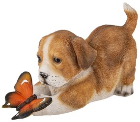 Dekoratívne soška hrajúceho si psíka s oranžovým motýlikom - 20 * 8 * 11 cm
