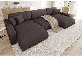 Hnedá menčestrová rozkladacia/s úložným priestorom rohová pohovka Sara – Ropez