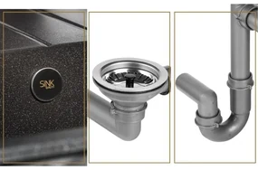 Sink Quality Ferrum, kuchynský granitový drez 605x495x210 mm + čierny sifón, čierna, SKQ-FER.C.5KBO.XB