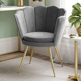 Dizajnová čalúnená stolička KATIA šedá velur + zlatá
