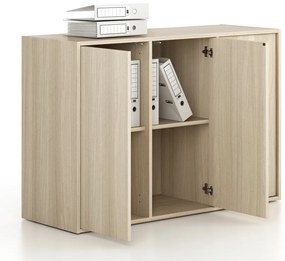 Kancelárska skriňa FRAME, nízka, 3 dvere, 1299 x 450 x 881 mm, zámok PUSH-lock, dub prírodný
