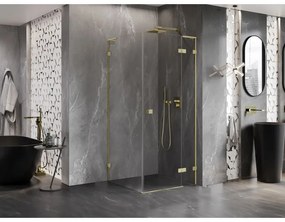 Mexen Lunar, L výklopný sprchový kút pravý 70 x 70 cm, 8mm číre sklo, zlatý kartáčovaný - 834L-070-070-55-00-P