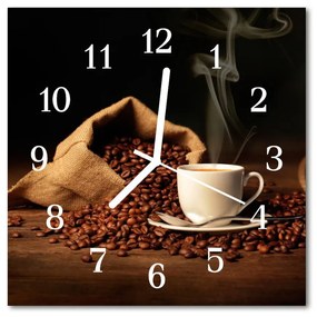 Sklenené hodiny štvorcové Zrnková káva 30x30 cm
